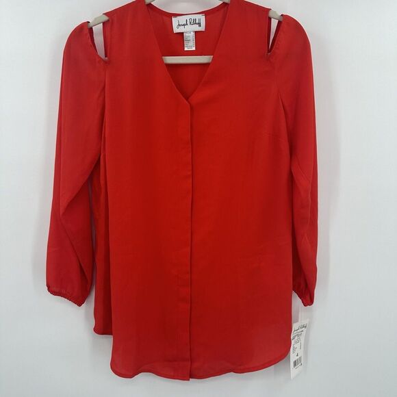 NWT Joseph Ribkoff Red Cold Shoulder Hidden Button Front‎ Long Sleeve Top Sz 4 - Picture 1 of 5